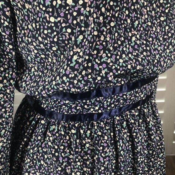 Vtg 80s Stuart Alan Petites Blue Floral Secretary Dress 14 Blouson Prairie - Picture 7 of 12